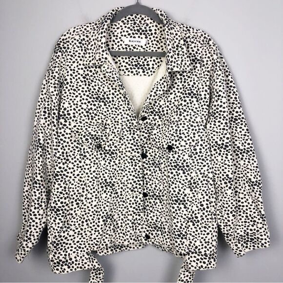 KAYCEE | Oversized Ivory & Black Animal Spotted Jean Jacket Women’s Size Medium - Picture 1 of 7